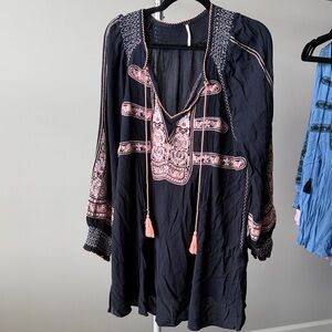 Free People Black Top with Pink Trim